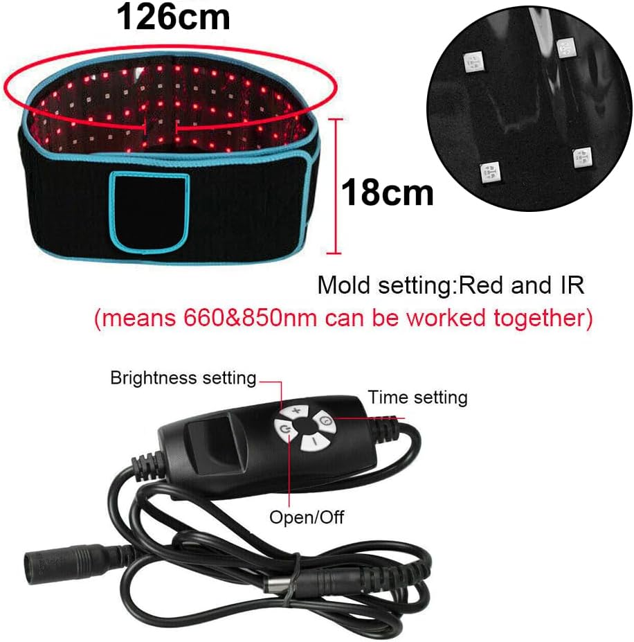 Red Light Belt, Infrared Red Light Pad for Body, Near Infrared Light Lamp for Waist Thighs Shoulder Back Muscle Adjustable & Portable for Office/Home Use, Large Size 120cm Length