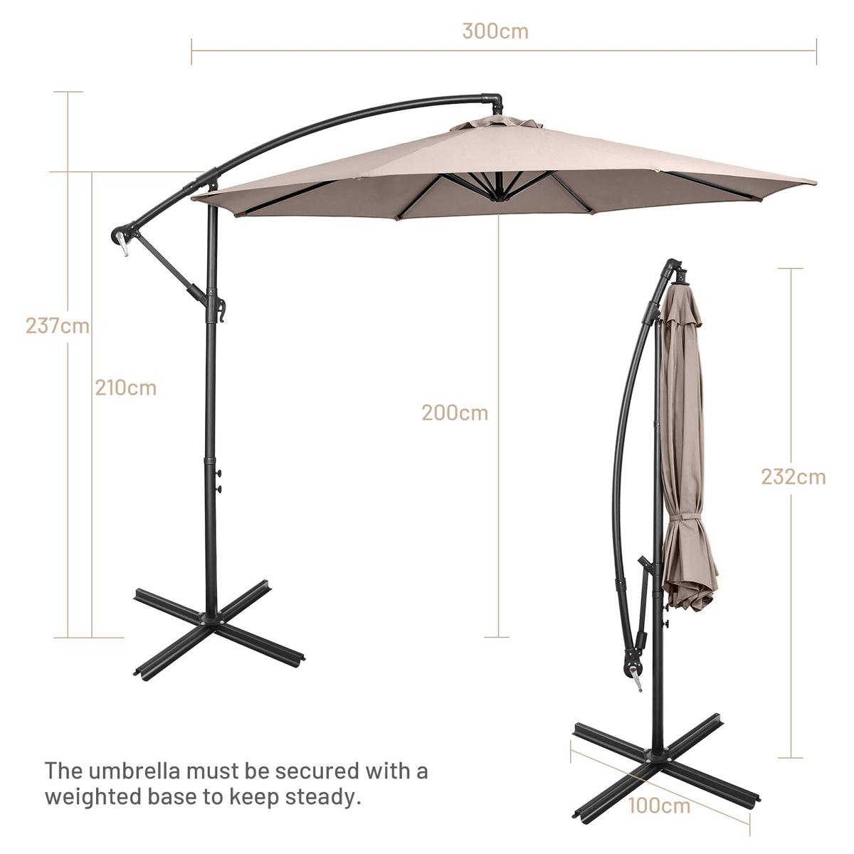 3 m Cantilever Patio Umbrella with Cross Base