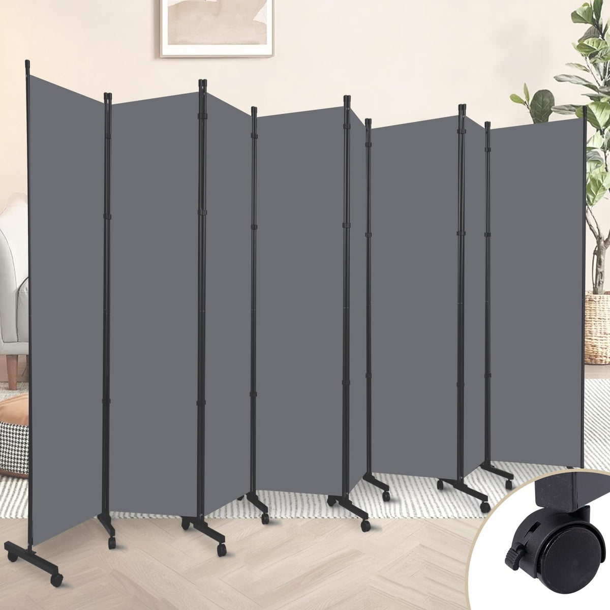 Single-Panel Rolling Room Divider – Grey or Beige