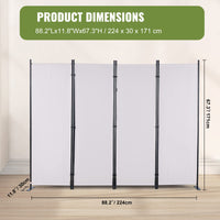 White 4-Panel Coated-Fabric Room Divider – 224 × 171cm