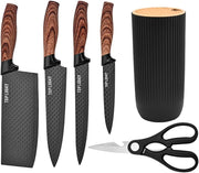 6-Piece Black Stainless-Steel Kitchen Knife Set with Block