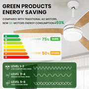 52 Inch Ceiling Fan with Lights Remote Control, Noiseless, Dimmable, 6-Speed Outdoor Ceiling Fan with Light, 3 Blade Wood Ceiling Fan with Timer, Reversible DC Motor for Patio Bedroom, White