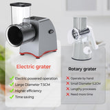 Electric Cheese Grater, 250W Upgraded 5 in 1 Professional Electric Vegetable Slicer, One-Touch Control Rotary Slicer Shredder Salad Maker for Cheeses Fruits Vegetables Nuts with 5 Replaceable Blades