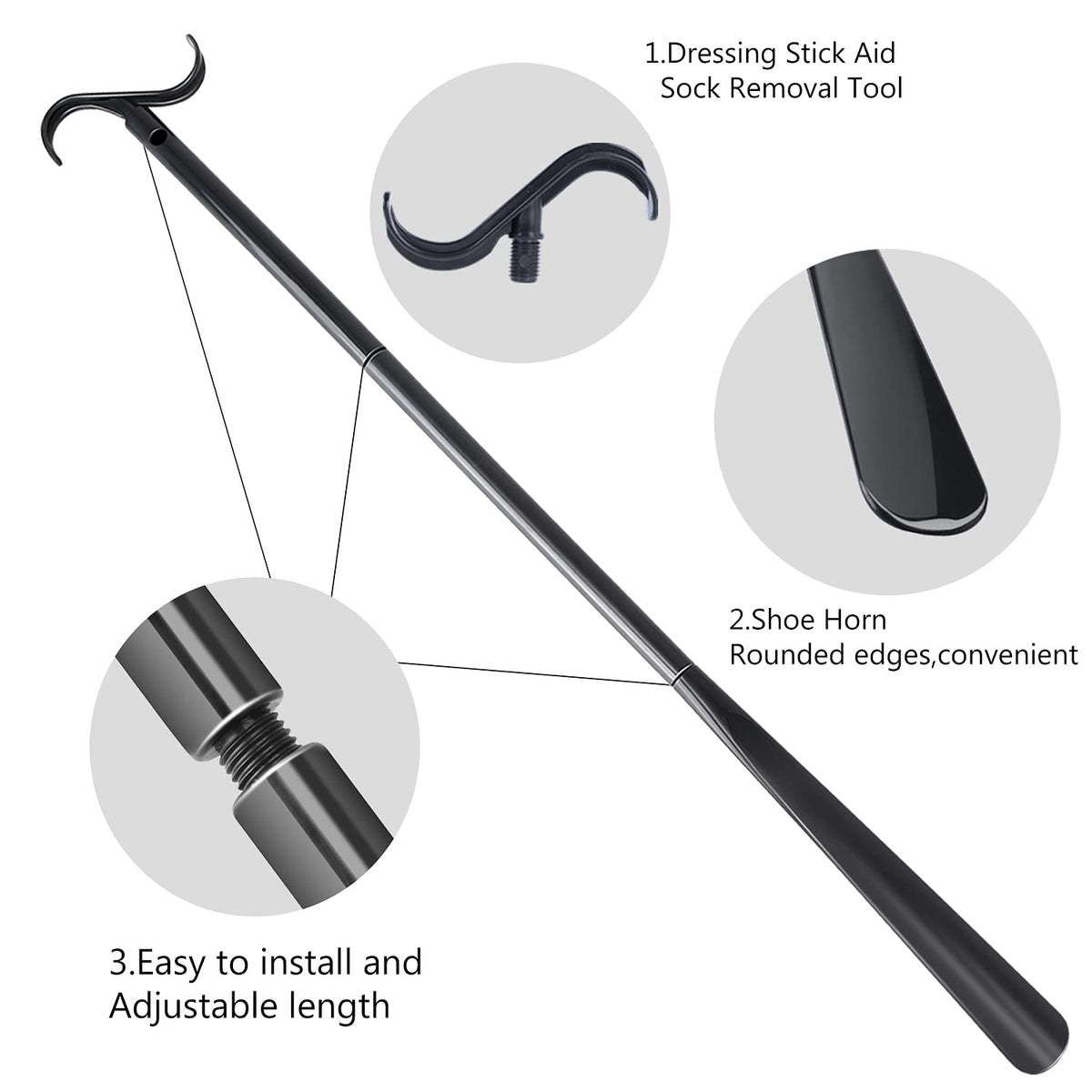 Adjustable 84 cm Dressing Stick with Shoe Horn
