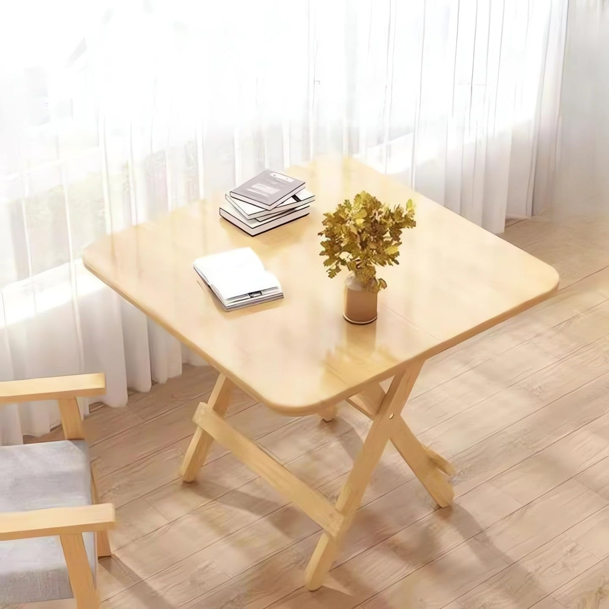 Foldable Dining Table, Living Room Table, Dining Room, Garden, Dormitory Study Table, Solid Wood Office Desk A40 (Wood, 80X80X74)