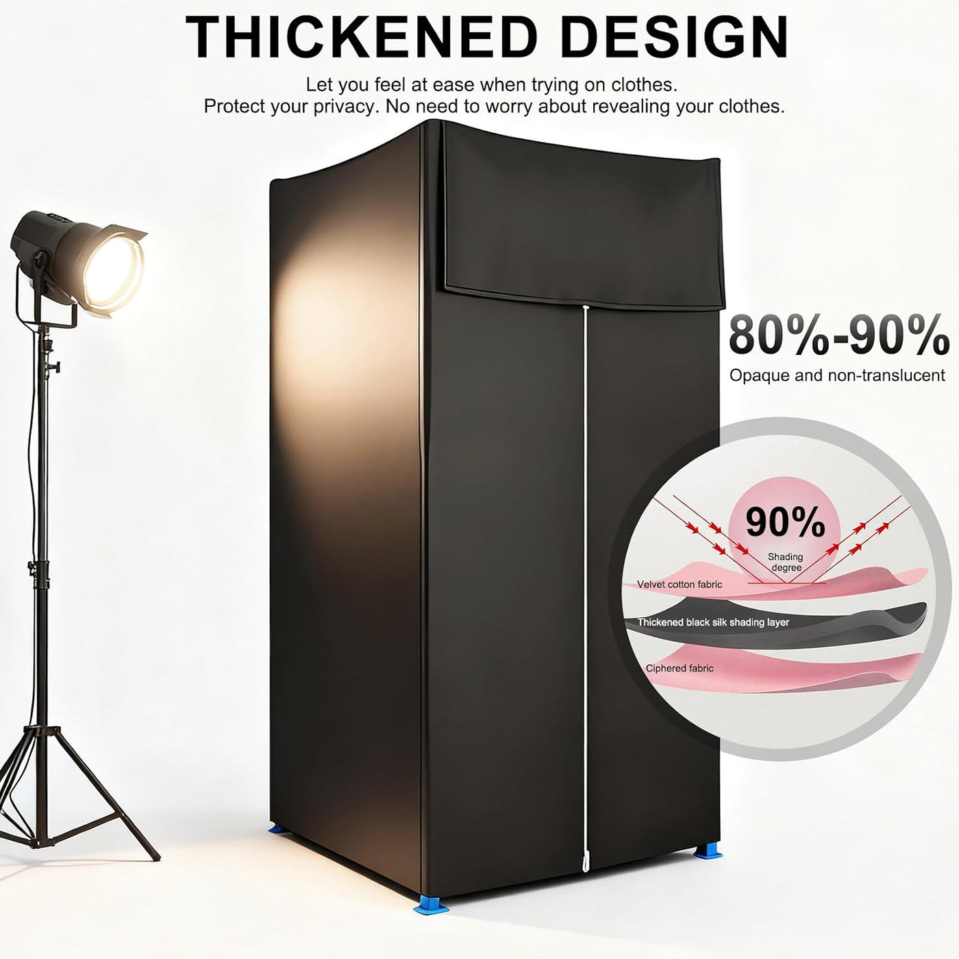 100 × 100 × 200 cm Foldable Black Fitting Room with Curtain & Hooks