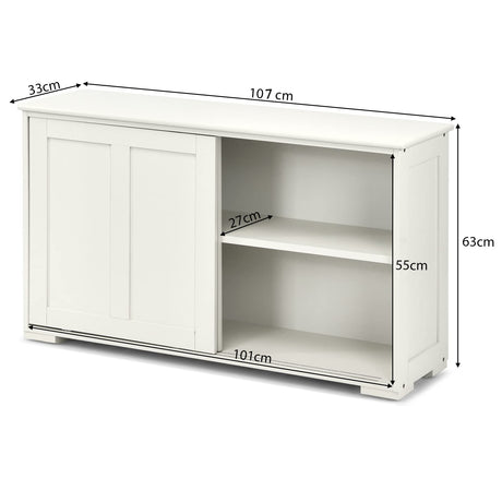 Buffet Sideboard Cabinet, Home Storage Cabinet, 2 Convenient Smooth Sliding Doors & 2 Height-Adjustable Shelves, Side Cabinet Table Cupboard, Creamy White