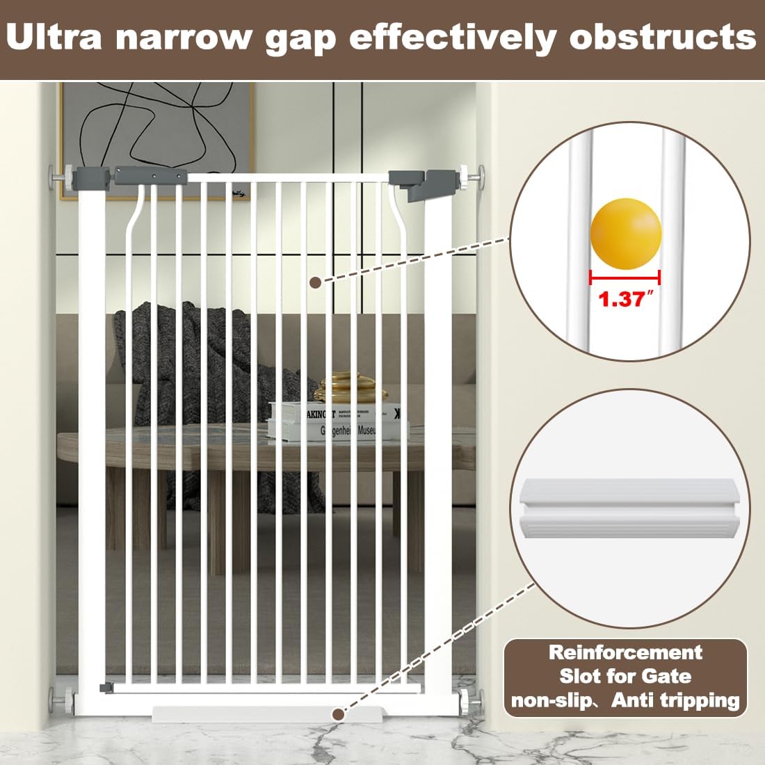 41" Extra Tall Baby Gate for Doorways and Stairs No Drill, Adjustable 29.9-40.9'' Auto Close Dog Gate Indoor, Pressure Mounted Walk Through Swing Wide Pet Gate, Tall Cat Gate with Expansion Kit, White