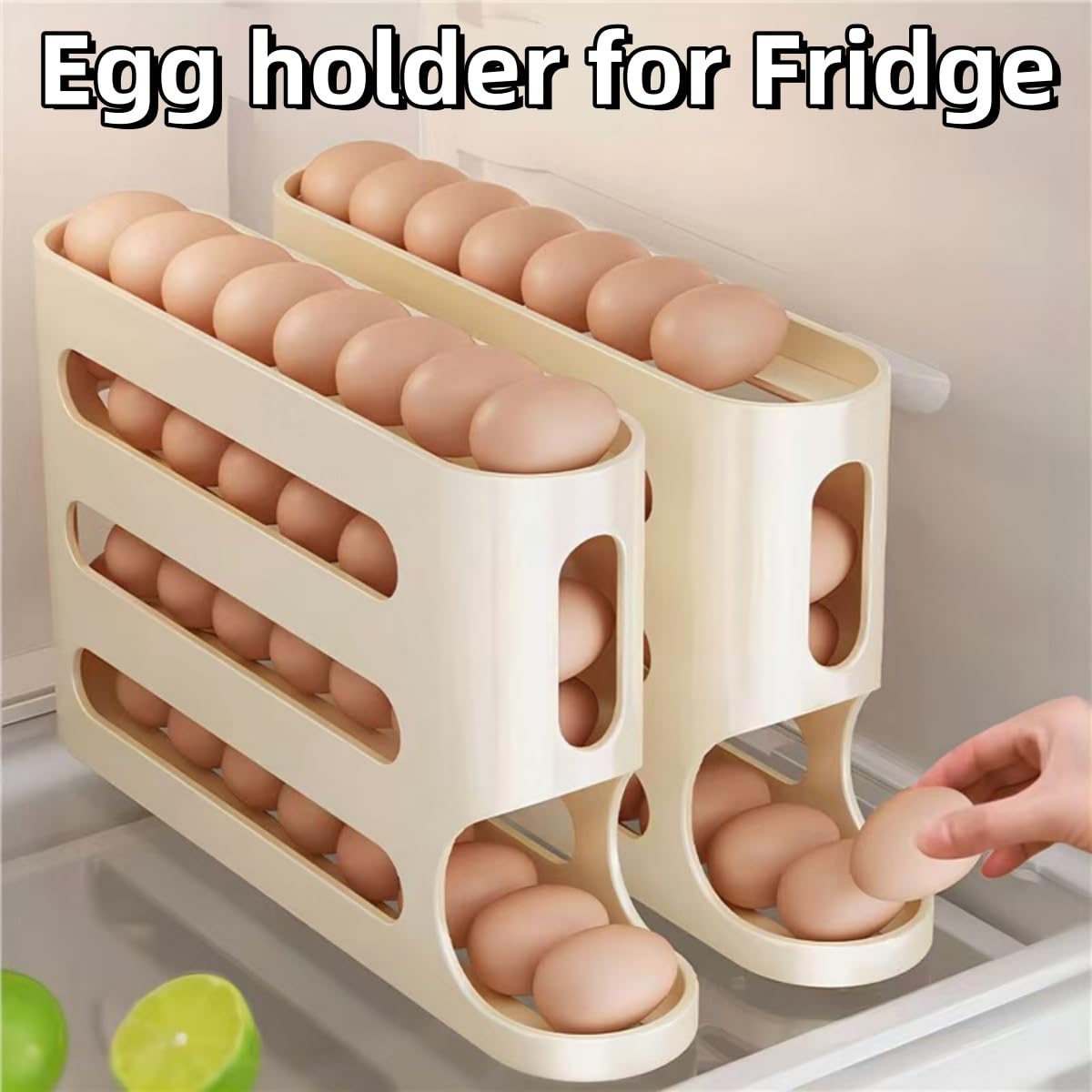4-Tier Rolling Egg Dispenser for Fridge – Up to 30 Eggs