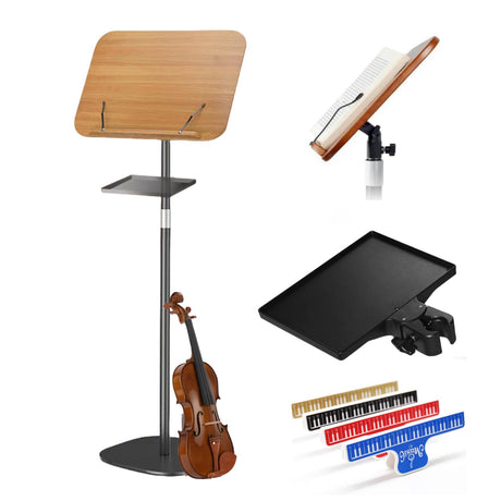 Ssumght 2 in 1 Dual-use Sheet Music Stand & Desktop Book Stand, Large Wooden Book Holder, Height Adjustable from 80-130cm,with Page Paper Clip for Cookbooks, Sheet Music, etc.
