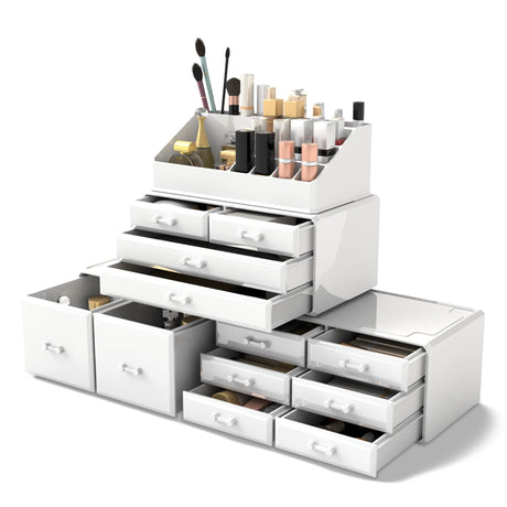 Readaeer Makeup Cosmetic Organizer Storage Drawers Display Boxes Case with 12 Drawers (Black)