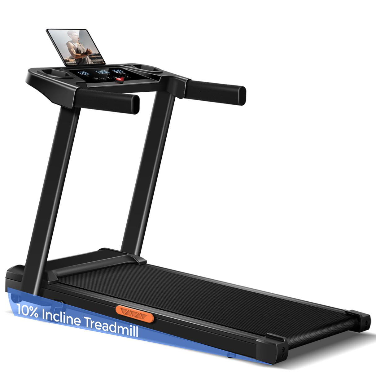 10% Incline Treadmill with Handle for Home and Office, Foldable Treadmills with 265 Lbs Weight Capacity, 2.5HP Quiet Walking Pad Treadmill, Three LED Screen Display