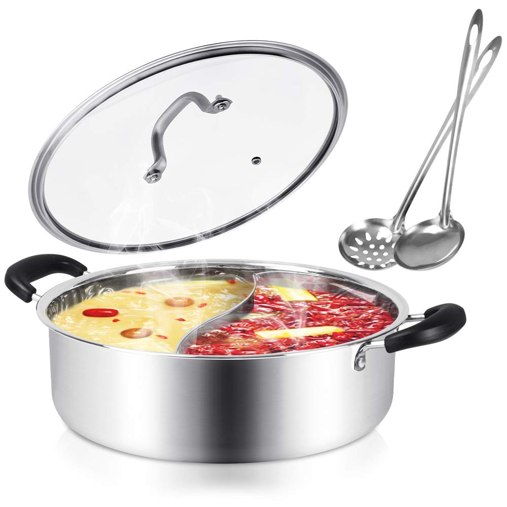 28 cm Divided Stainless-Steel Shabu-Shabu Hot Pot – 6 qt