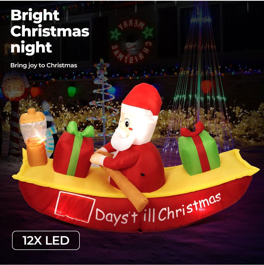 210 cm Inflatable Santa Boat LED Christmas Display
