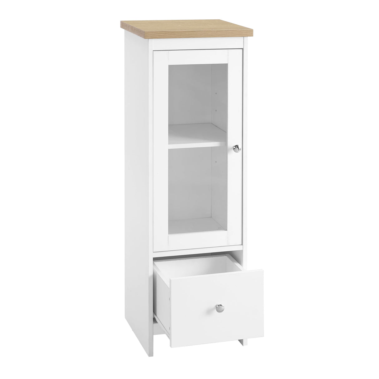 Tall Storage Cabinet Bathroom Kitchen Laundry Pantry Cupboard Shelves Glass Door White Small Bathroom Cabinet for Living Room, Kitchen, Office, White