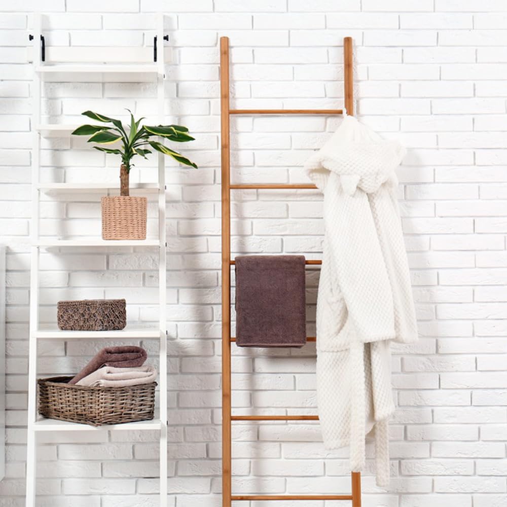 6-Rung Bamboo Leaning Ladder for Towels, Blankets & Quilts