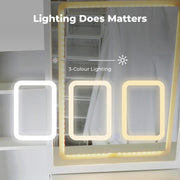 Dressing Table, Makeup Desk with Stool and Sliding Come with Storage and Drawer, Modern Design, White Makeup Table with Mirror and Chair, 3 Color and Brightness LED Mirror