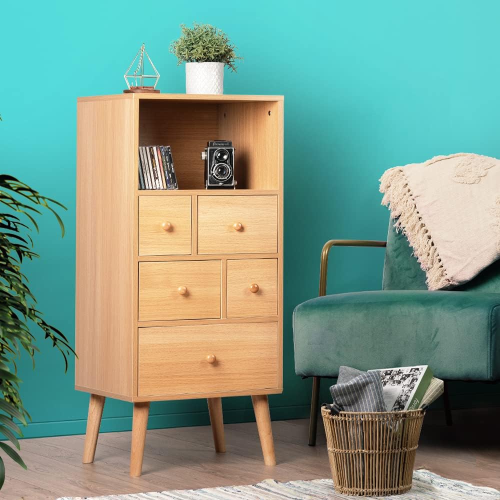5-Drawer Storage Cabinet with Display Shelf