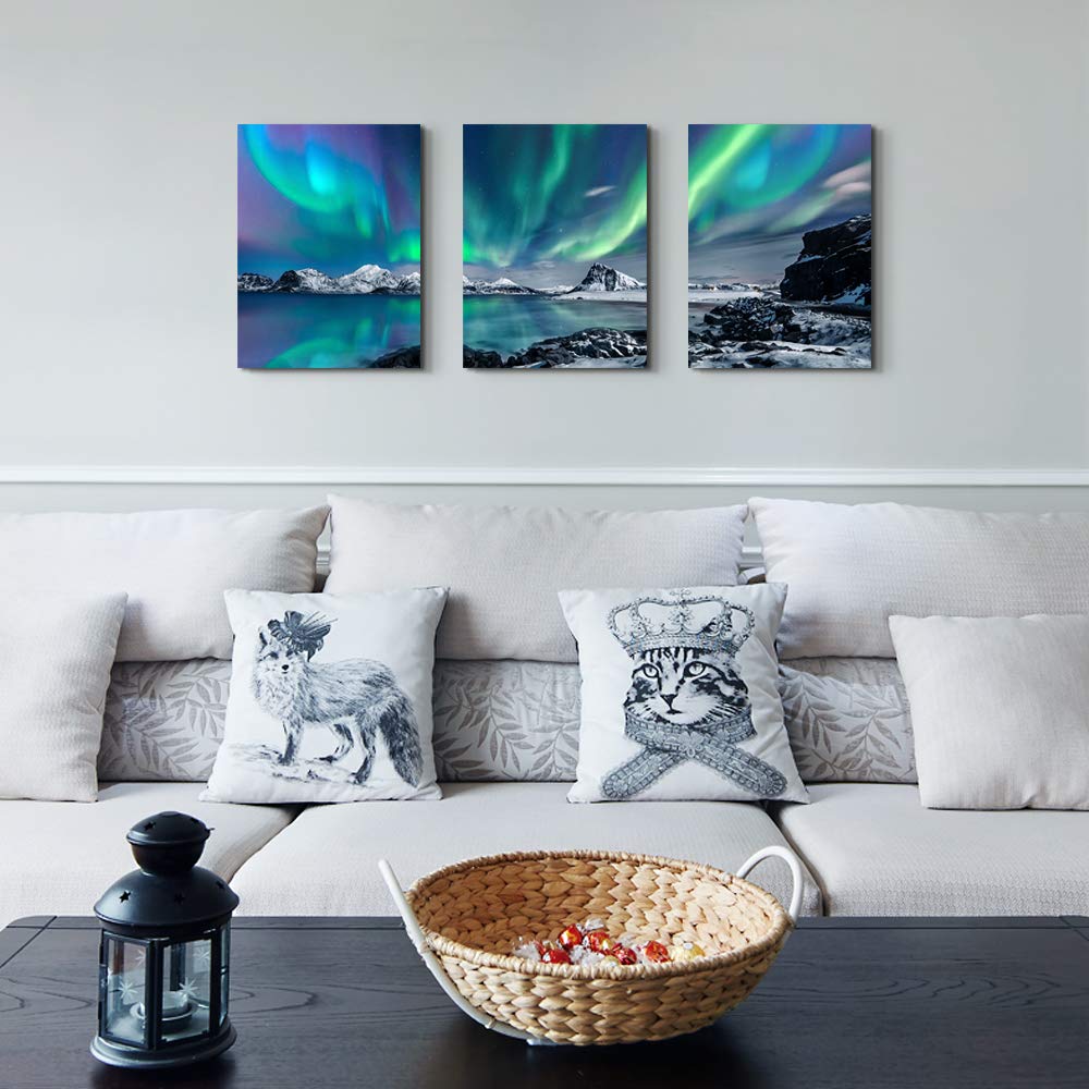 3-Piece Framed Aurora Canvas Wall Art Set – 30 × 40 cm Each