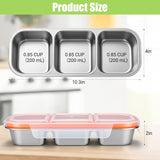 Abekuta Stainless Steel Snack Containers, Reusable Condiment Box with Lids, 3 Compartment Sauce Cups, Divided Food Storage Containers for School, Home, Travel