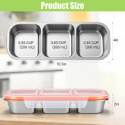 Stainless Steel Snack Containers, Reusable Condiment Box with Lids, 3 Compartment Sauce Cups, Divided Food Storage Containers for School, Home, Travel