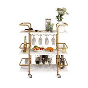3-Tier Gold & White Bar Cart with Wine Storage