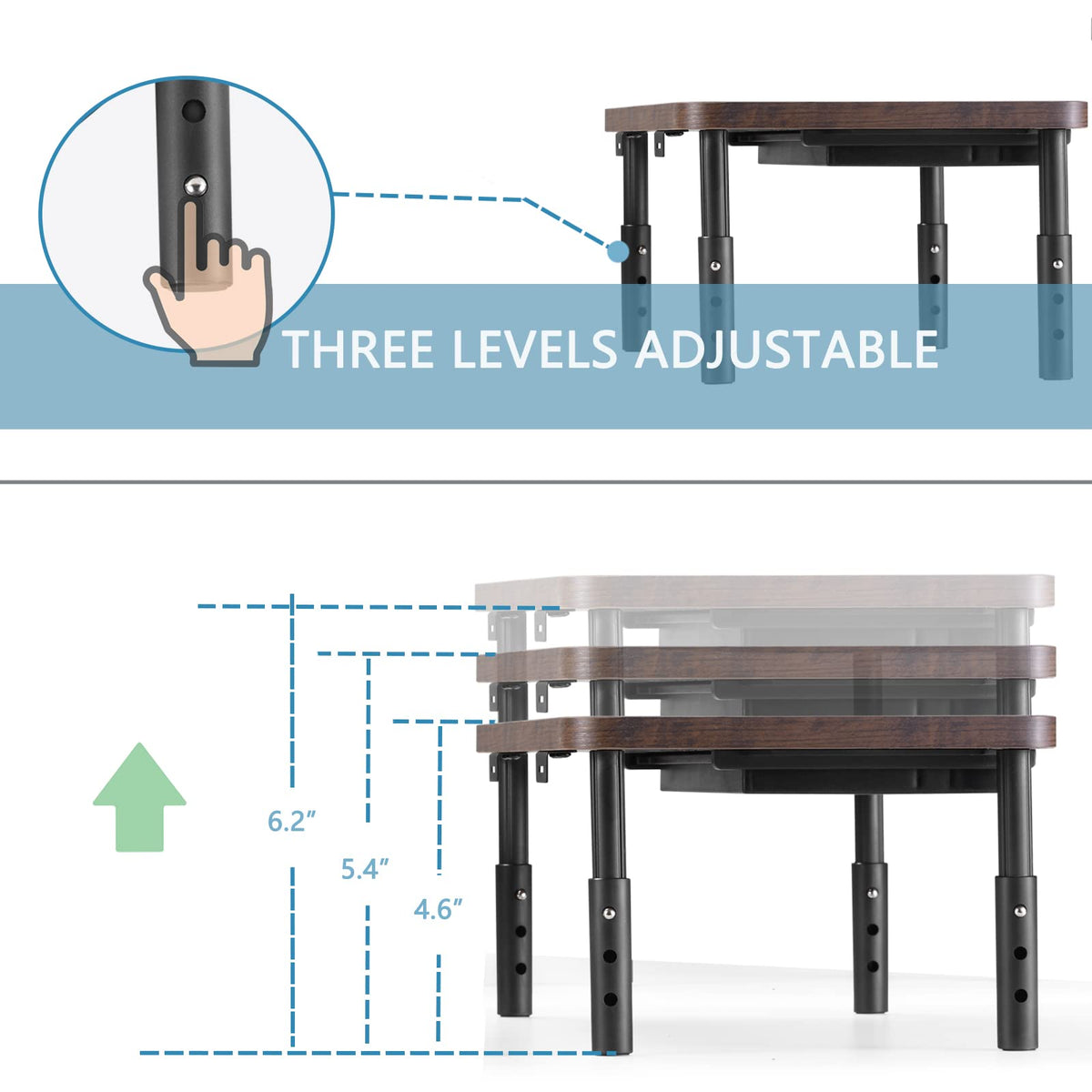 2-Pack Wood Monitor Risers with Drawer – 3 Heights