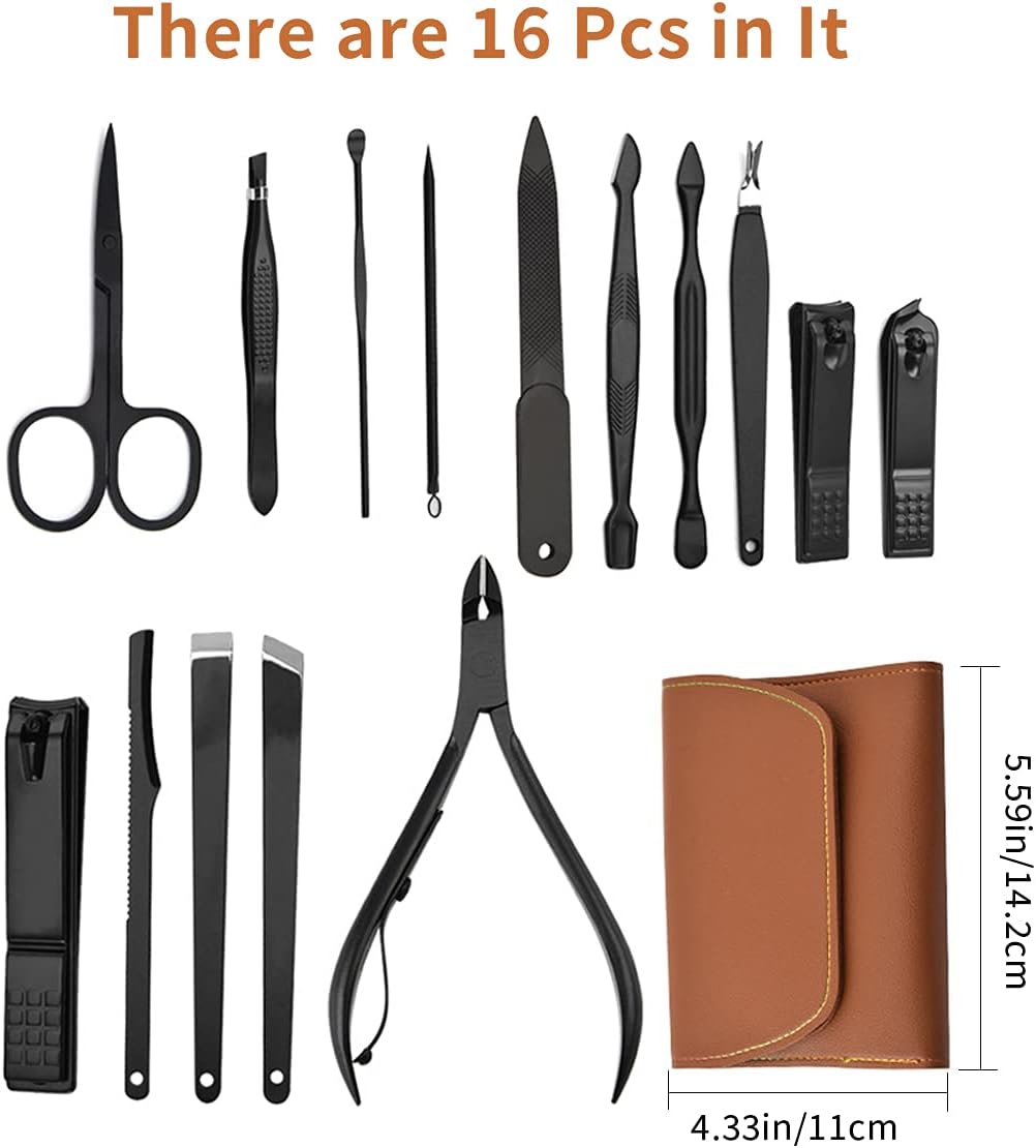 Nail Clippers,16 in 1 Manicure Set,Nail Care Kit , Nail Tools ,Toe Nail Clipper,Manicure Kit Professional Pedicure Grooming Kit Toenail Clippers Cutter Ear Pick Nose Hair Scissors for Man&Women Gift