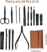 Nail Clippers,16 in 1 Manicure Set,Nail Care Kit , Nail Tools ,Toe Nail Clipper,Manicure Kit Professional Pedicure Grooming Kit Toenail Clippers Cutter Ear Pick Nose Hair Scissors for Man&Women Gift
