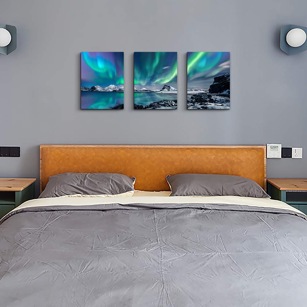 3-Piece Framed Aurora Canvas Wall Art Set – 30 × 40 cm Each