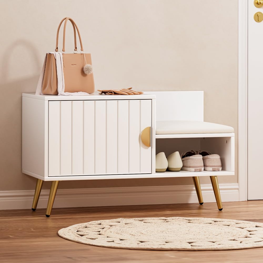 White Padded Shoe Storage Bench – Up to 6 Pairs