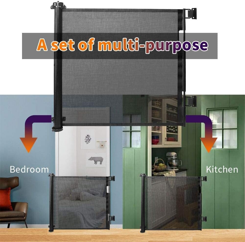 Retractable Safety Gate Baby Gate Dog Gate for Door Stair, Durable Mesh and Rotary Lock Design, 86cm Tall Extends up to 150cm Wide Gate Black Color