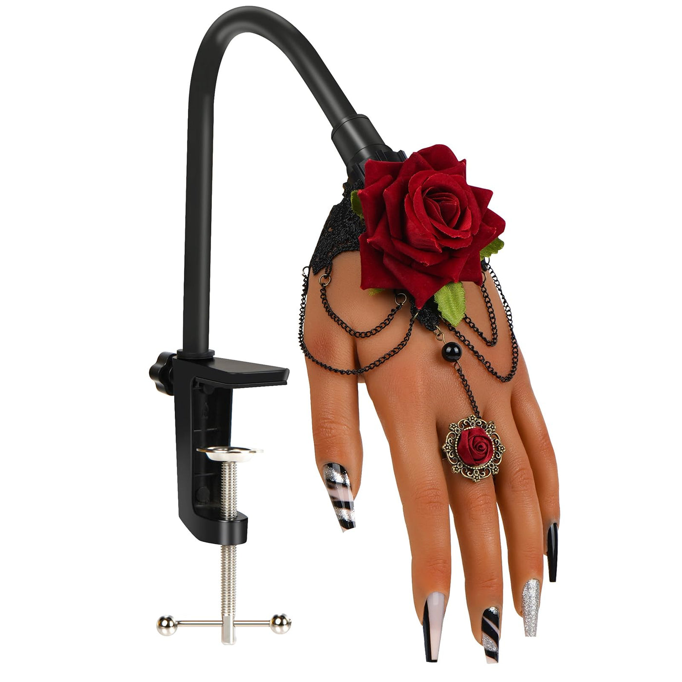 Reusable Silicone Nail Practice Hand with Clamp & 500 Tips