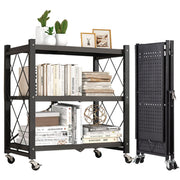 3-Tier Foldable Rolling Storage Shelf – Black