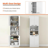 190 CM Kitchen Pantry Cabinet, Tall Freestanding Cupboard with Doors & Shelves, Safety Hinges & Anti-Tipping Devices, Storage Sideboard for Dining Room Living Room, White