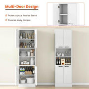 190 cm White Freestanding Pantry Cabinet with Doors & Shelves