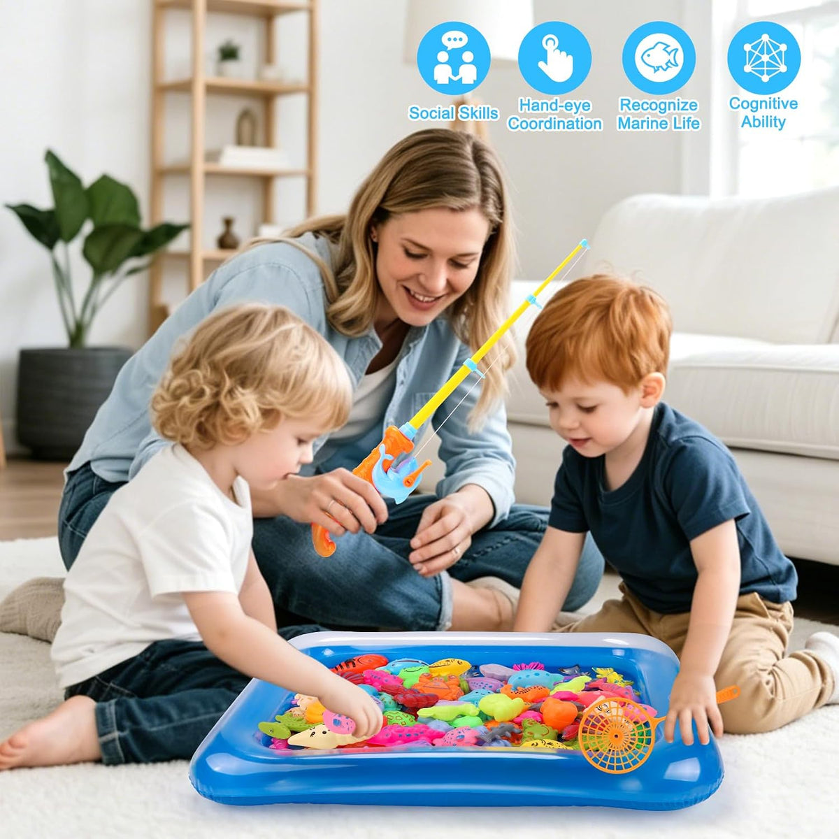 62-Piece Magnetic Fishing Game Set with Inflatable Pool & Storage Basket