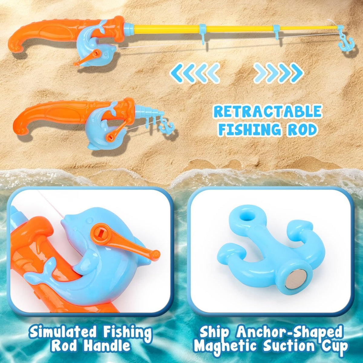 62-Piece Magnetic Fishing Game Set with Inflatable Pool & Storage Basket