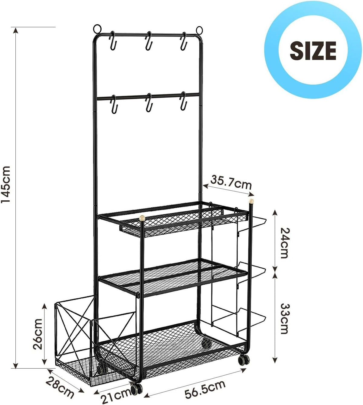 Rolling Home-Gym Storage Rack with Hooks