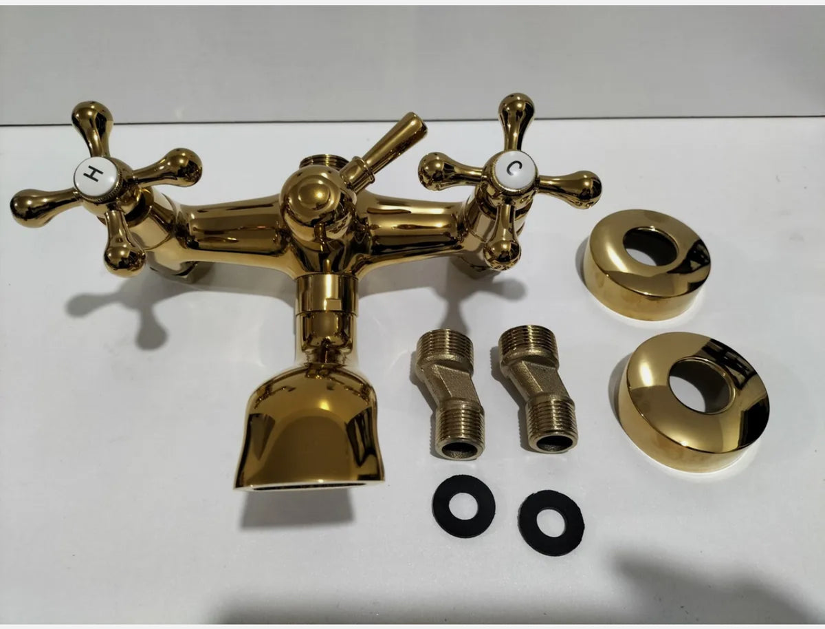 Gold Brass Bath Tap & Handheld Shower Set