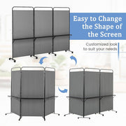 188cm Rolling 3-Panel Room Divider with 3 Shelves – 3 Colours