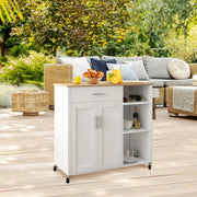 107 cm Rolling Kitchen Island with Wine Rack & Cabinet