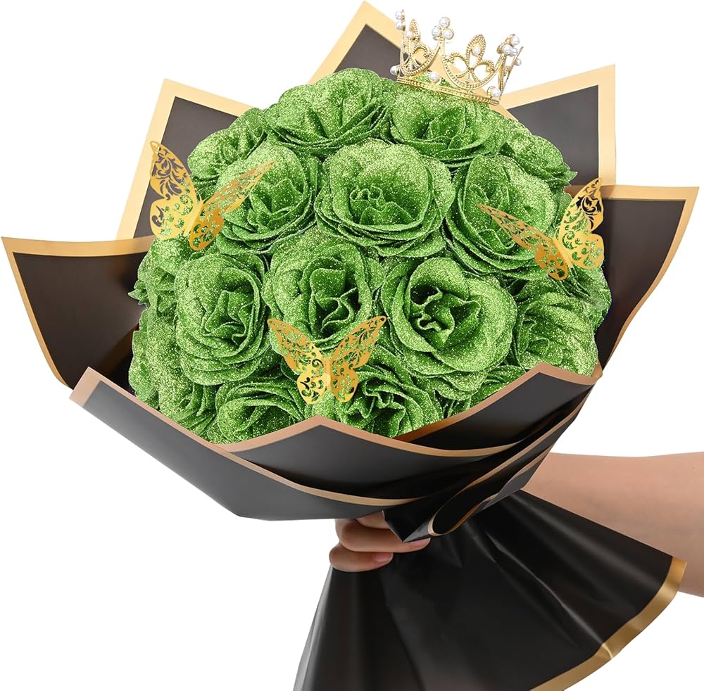 DIY Glitter Rose Bouquet Kit – 24 Artificial Roses