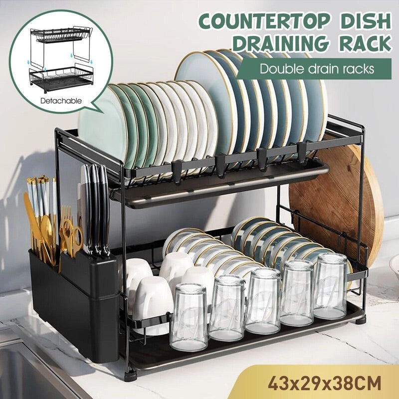 43 cm 2-Tier Dish Rack with 2 Drip Trays