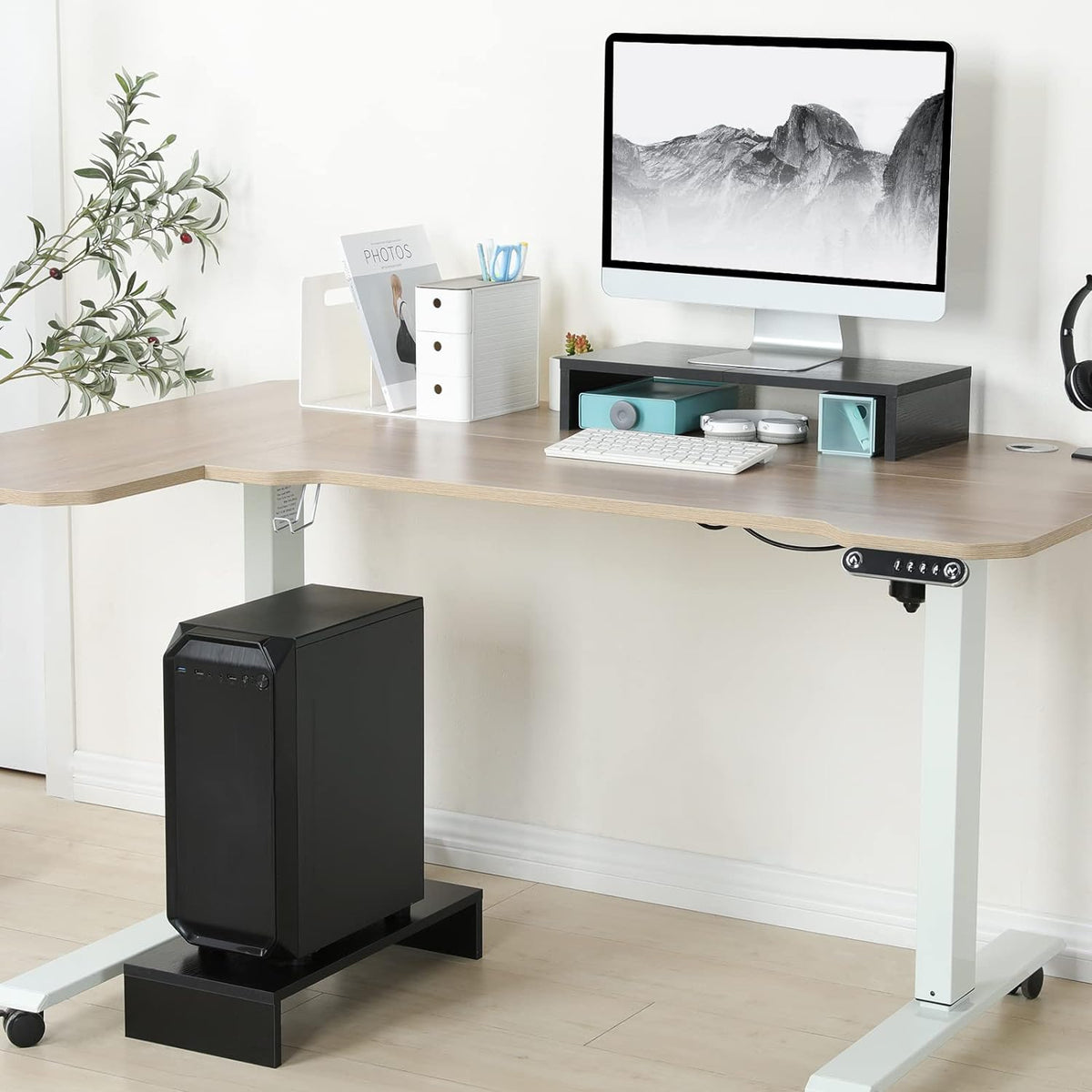 20-Inch Black Monitor Riser with Keyboard Storage