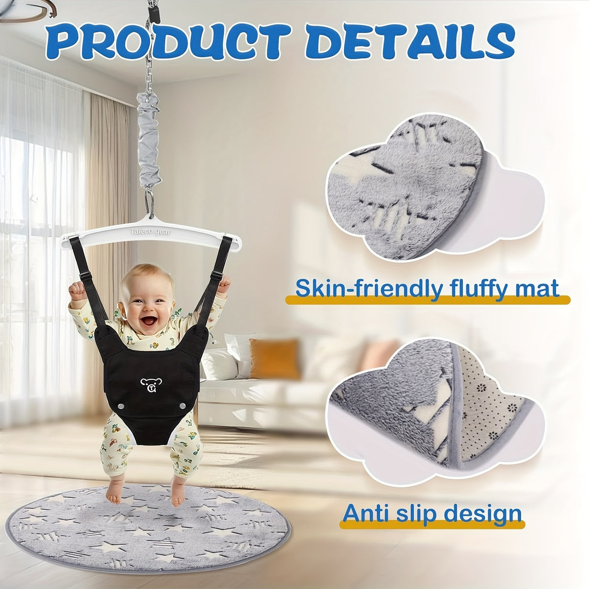 Baby Jumper with Ceiling Hook - Adjustable Indoor/Outdoor Activity for Small Spaces, 6-Month & Up