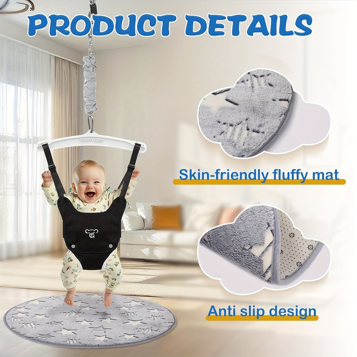 Baby Jumper with Ceiling Hook - Adjustable Indoor/Outdoor Activity for Small Spaces, 6-Month & Up