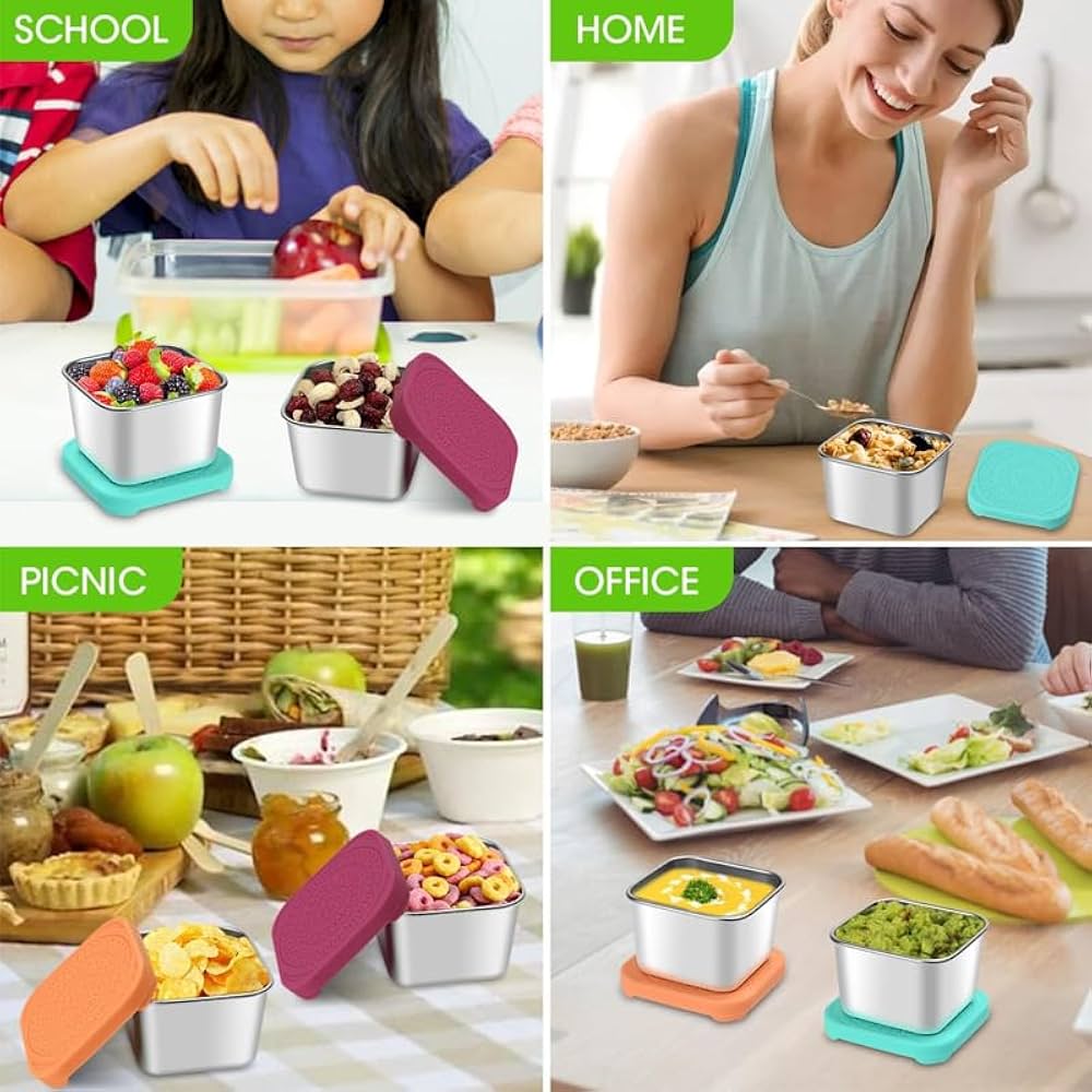 6-Pack Stainless-Steel Snack Containers with Silicone Lids