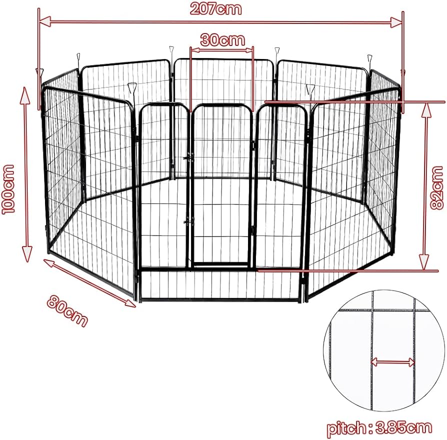 8-Panel Foldable Metal Pet Playpen with Gate