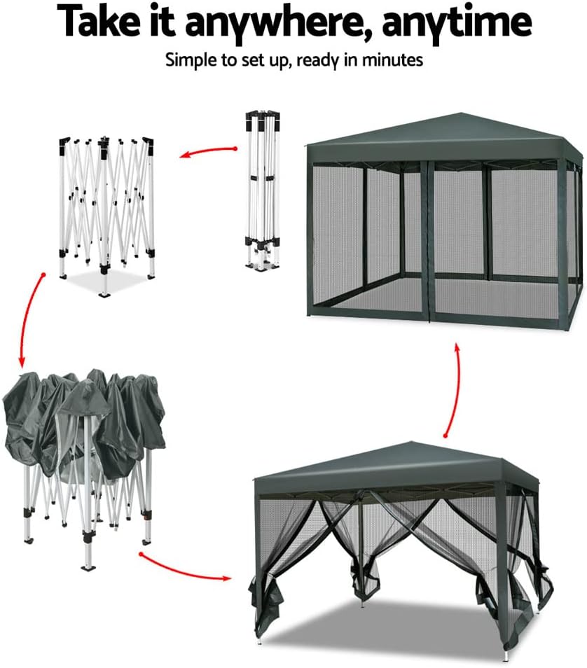 3 x 3 m Pop-Up Gazebo with Mesh Walls – 3 Colours
